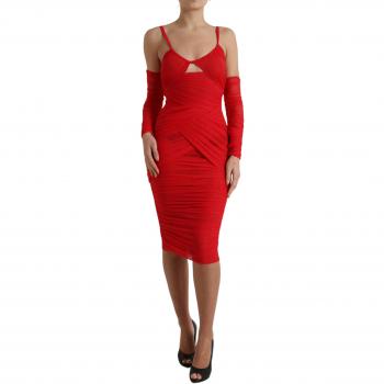 Dolce & Gabbana Red Nylon Stretch Cut Out Midi Dress - IT42|M