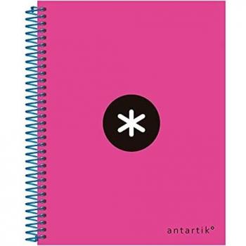 Cuaderno espiral liderpapel A5 micro antartik tapa forrada 120h 100gr liso con bandas 6 taladros color rosa.