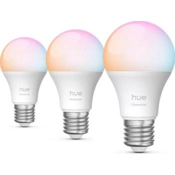 Pack de 3 Bombillas LED Inteligentes Philips Hue Essential E27, 8W, 806 lúmenes, RGB y Blanco regulable