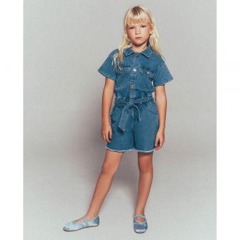 Mono corto denim Sfera - Características: tejido de mezclilla, corte corto, tirantes ajustables, cierre frontal con botones, bolsillos laterales