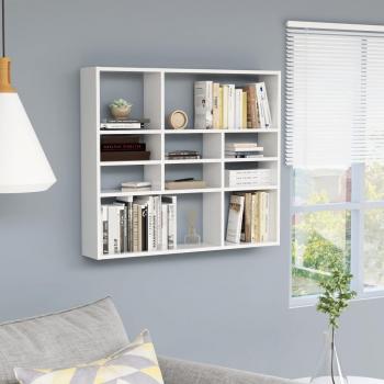 Estante de pared blanco pulido 90x16x78 cm madera multicapa