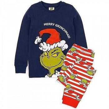 Conjunto de pijamas navideños ajustados para niños El Grinch, colores azul, verde y blanco, talla 5-6 años