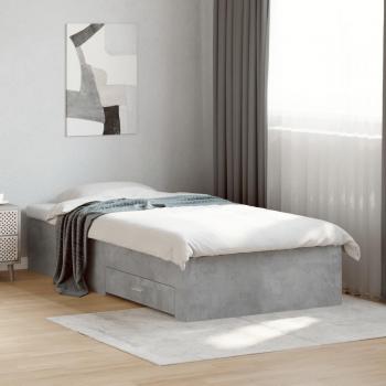 Cama con cajones de madera ingeniería gris hormigón 100x200 cm y cajones cuadrados redondos de cemento gris