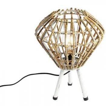 Lámpara de mesa rústica trípode de bambú blanco CANNA Diamond - Adecuada para LED, Máx. 1 x 40 Watt