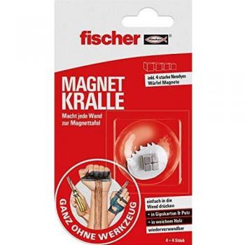Soporte Magnético Reutilizable Fischer 545954 - Garra de 4 Piezas con Imán Extrafuerte para Fijación de Carteles e Imágenes, Color Gris