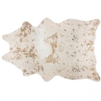 Alfombra Efecto Piel de Vaca Beige y Dorada 190x150 cm