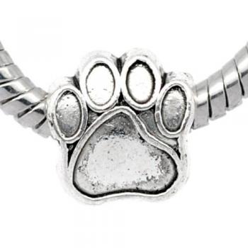 1x Antique Silver Paw Charm Bead will fit on Pandora/Troll/Chamilia European Type Bracelets 11mm by Charm