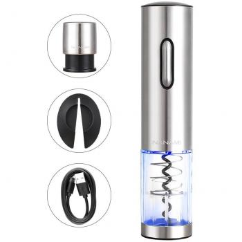NANAMI Sacacorchos Eléctrico Inalámbrico, Estuche con Cortador de Cápsulas y Base de Recarga, El regalo Ideal para los Amantes del Vino y la Enología