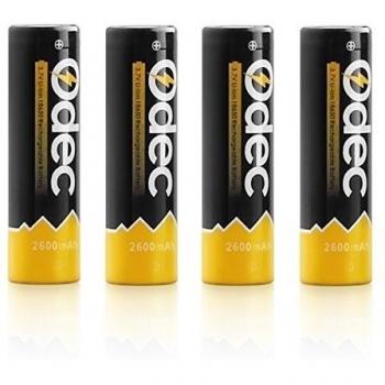 Odec Batería Litio Recargable 18650, 3,7V 2600mAh Paquete de 4 Baterías de Superficie Plana
