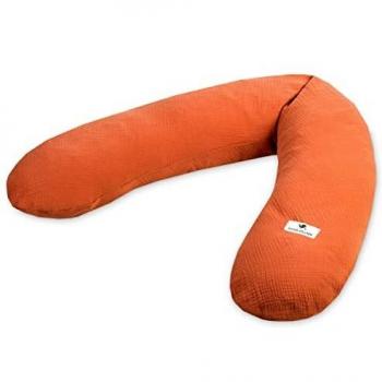 Almohada de lactancia de muselina color óxido 190 cm con relleno de microperlas EPS y certificado Oeko-TEX® Standard 100