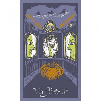 Libro Witches Abroad: Discworld: The Witches Collection, novela de fantasía escrita por Terry Pratchett, parte de la serie del Mundodisco, que sigue las aventuras de un grupo de brujas en un mundo mágico lleno de