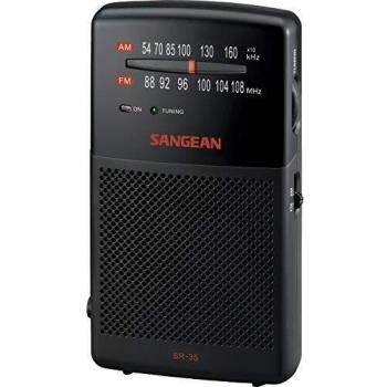 Sangean SR-35 - Radio Portátil de Bolsillo AM/FM, Color Negro con Altavoz Integrado y Conexión para Auriculares