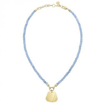 Collar Breil Mujer Private Code TJ3150, Jade Azul con Chapas de Acero Revestidas de Oro IP