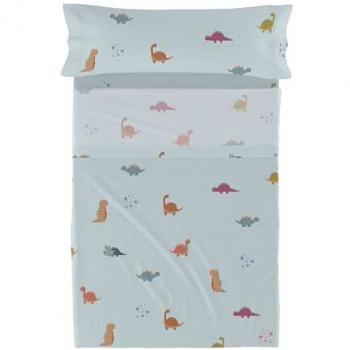 Juego de Sábanas HappyFriday Mini Dinosaur Multicolor 2 Piezas Cama de 105 cm, 180x270 cm, 100% Algodón, Calidad de 150