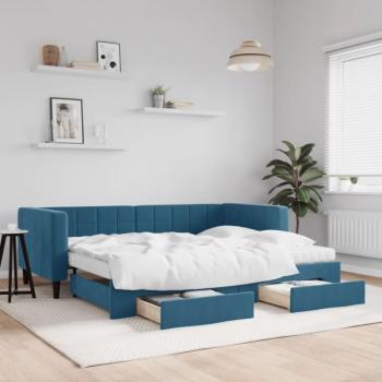 Sofá Cama Nido con Cajones de Terciopelo Azul 90x200 cm