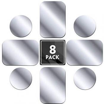 MENNYO Láminas Metálicas 8 Piezas para Soporte iman movil Coche, Reemplazo de Placa de Metal Muy Finas Adhesivo Soporte movil Coche magnético - 4 Redondos y 4 rectángulos