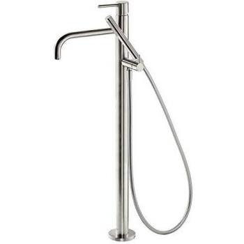 Tres Study-Exclusive Monomando Bañera-Ducha de Pie con Dos Reguladores Independientes, cuerpo Empotrado para Montaje a Suelo Incluido, Ducha de Mano Anticalcárea con Soporte y Flexo Satín