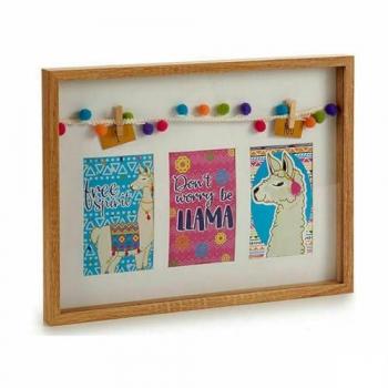 Portafotos de Pared Multicolor con Borlas y Diseño de Llama en Madera (8 Unidades) 30 x 3 x 41 cm