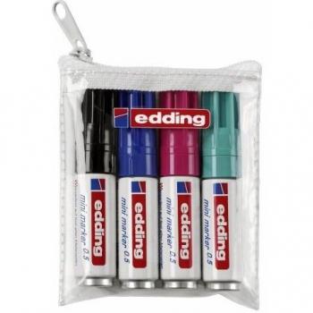 Set de 4 Mini Marcadores Permanentes Edding 0.5 mm - Negro, Azul, Turquesa y Carmín