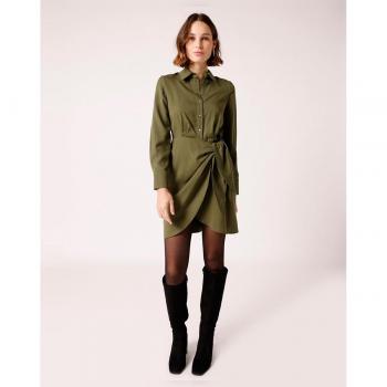 Naf Naf Vestido corto drapeado con cuello camisero para mujer