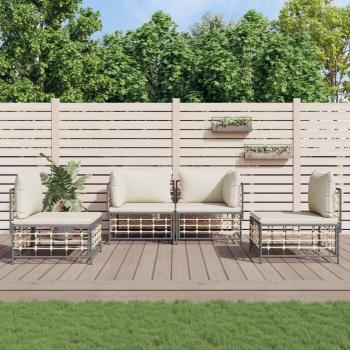 4-Piece Anthracite Poly Rattan Garden Lounge Set with Cushions