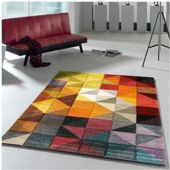 Alfombra moderna multicolor 200x290 cm, tejida con motivos geométricos suaves y sedosos