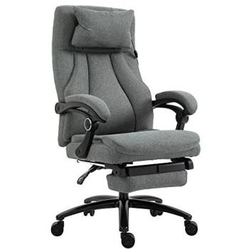 Silla de Oficina Vinsetto con Función de Masaje, Reposapiés y Altura Regulable, Sillón Ergonómico Tacto Lino Gris 60 x 68 x 109-117 cm