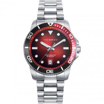 Reloj Viceroy Hombre Heat 42451-67 - Caja de acero, bisel de aluminio bicolor rojo y negro, brazalete de acero, esfera negra/roja, movimiento de cuarzo