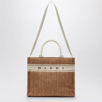 Marni Women's Small Tote Bag Écru in Raffia-Effect Fabric - Beige, Stylish Beige Bags, Size: ONE SIZE