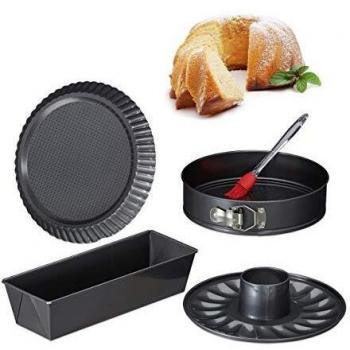 Set de Moldes para Hornear Relaxdays de 5 Piezas - Incluye Molde Desmontable de 26 cm, Molde Rectangular, Molde para Tartas y Brocha, Acero Anthracite