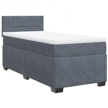 Cama box spring individual con colchón de terciopelo gris oscuro