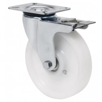 Rueda Giratoria Alex Serie ZVR-FT con Platina y Freno, 4mm, 10ZVRFD150-FT, Nylon Blanco Extrafuerte Liso