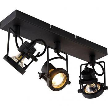 Plafón industrial negro 3 luces - SUPLUX Acero Alargada Adecuado para LED Max. 3 x 50 Watt