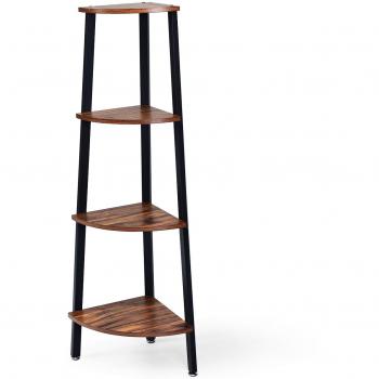 Brown and Black 4-Tier Corner Bookcase with Particle Board and Metal Frame