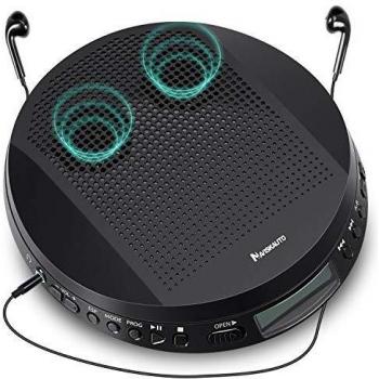 Reproductor de CD Portátil con Dos Altavoces y Auriculares, Antivibración, Compatible con CD/CD-R/CD-RW / MP3 / Audiolibros, MP3 Walkman, Lectore de CD - NAVISKAUTO