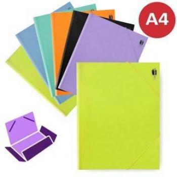 Carpeta de gomas con solapas de plástico en color amarillo fluor