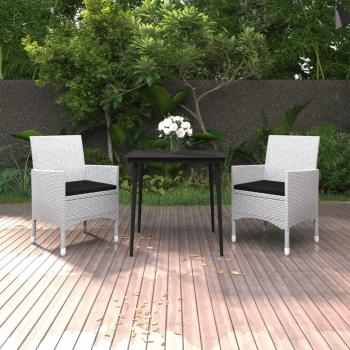 Set comedor de jardín 3 pzas con cojines de ratán sintético y vidrio