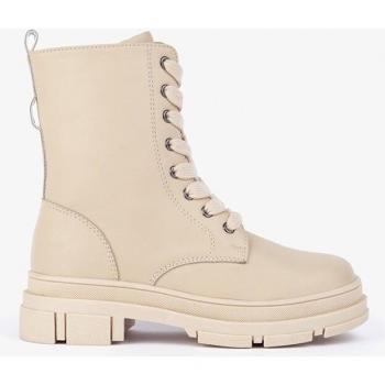 Botas de niña estilo militar con cierre de cremallera color beige - Modelo Conguitos