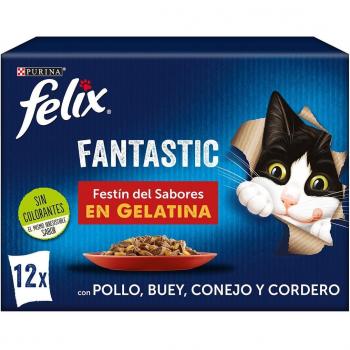 Felix Fantastic Multipack Festín de Carnes en Gelatina para Gatos 12 x 85 g
