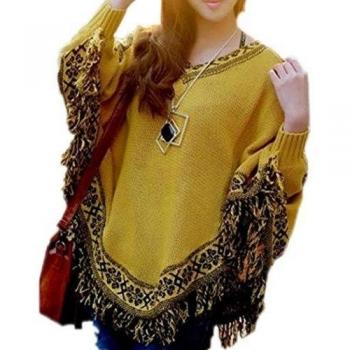 CRAVOG Mujer Ponchos Suéter del Suelto Jerseys de Lana Capa de Manga Alas de Murciélago