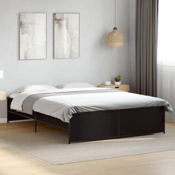 Estructura de cama de madera de ingeniería y metal negro 150x200 cm