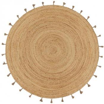 Alfombra Redonda Hecha A Mano Boho Patrón Yute Motivo Étnico Moderno Natural Ø 160 cm Color: Naturaleza 6