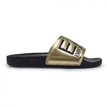 Chanclas EA7 Emporio Armani XCP001 con Maxilogotipo Dorado, Planas, Casual y de Playa, Talla 36