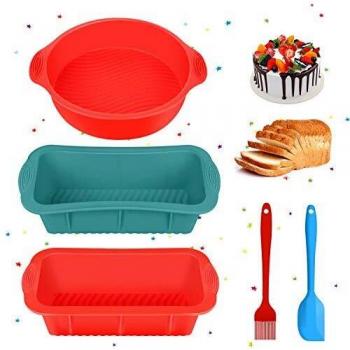 Tanbaby Molde de silicona antiadherente para hornear,5 piezas moldes de silicona para pan/pasteles y pasteles,cepillo de aceite para hornear pasteles, pan,panqueques, pizza