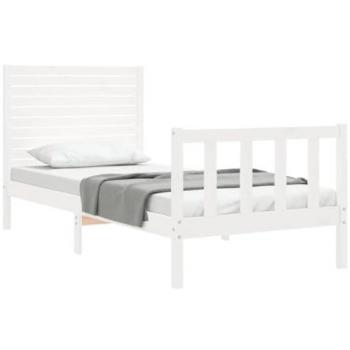 Estructura de cama con cabecero de madera maciza blanca 100x200 cm