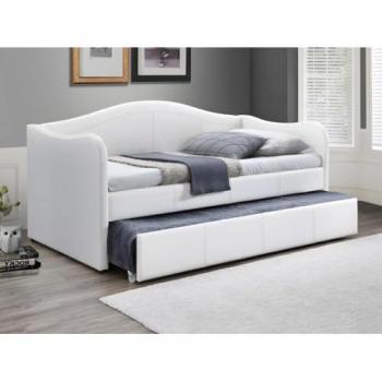 Cama nido MATHILDE - 2 x 90 x 190 cm - Piel sintética - Blanco + colchón