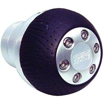 Pomo de palanca de cambios CARPOINT 2512788, aluminio y cuero negro, diseño redondo