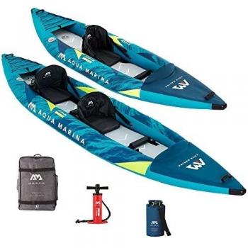 Kayak Inflable Aqua Marina Steam 412 para 2 Personas - PVC Reforzado y Plancher Rígido en Drop Stitch - Color Azul