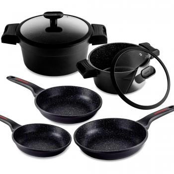 Fagor Alutherm Batería de Cocina Inducción 7 Piezas - Incluye 2 Cazuelas (20-24 cm), 2 Tapas de Cristal, 3 Sartenes (18-20