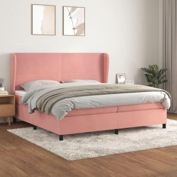 Cama box spring con colchón de muelles en terciopelo rosa 200x200 cm